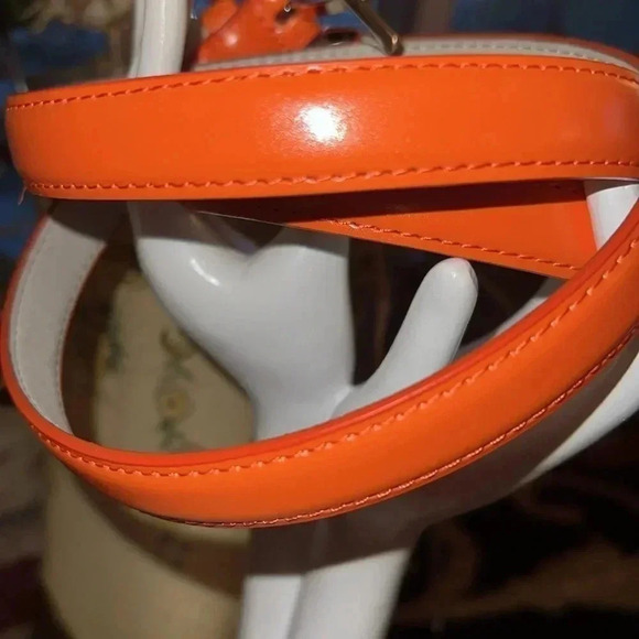 Women's Skinny Bright Orange Dress Belt Silver Tone Rectangle Buckle Small - Picture 6 of 14